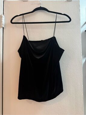 free press Black Velvet Cowl Neck Spaghetti Strap Camisole